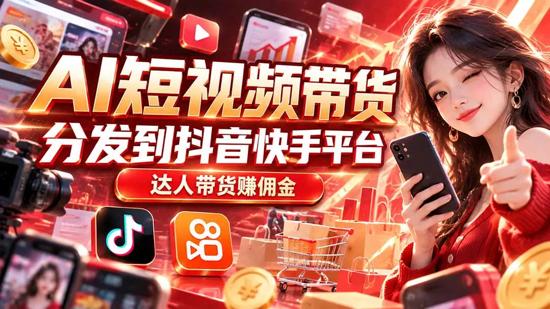 【AI短视频带货】分发到抖音快手平台，达人带货赚佣金-清欢网创