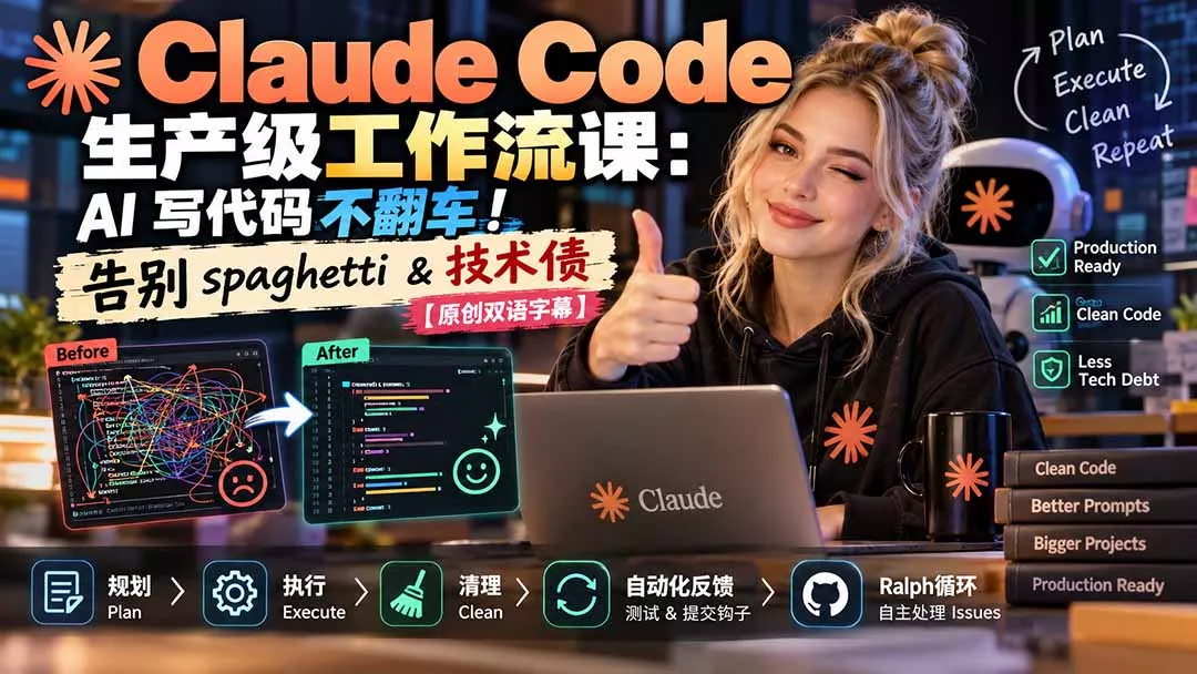 Claude Code 生产级工作流课：AI 写代码不翻车！告别 spaghetti & 技术债【原创双语字幕】-清欢网创