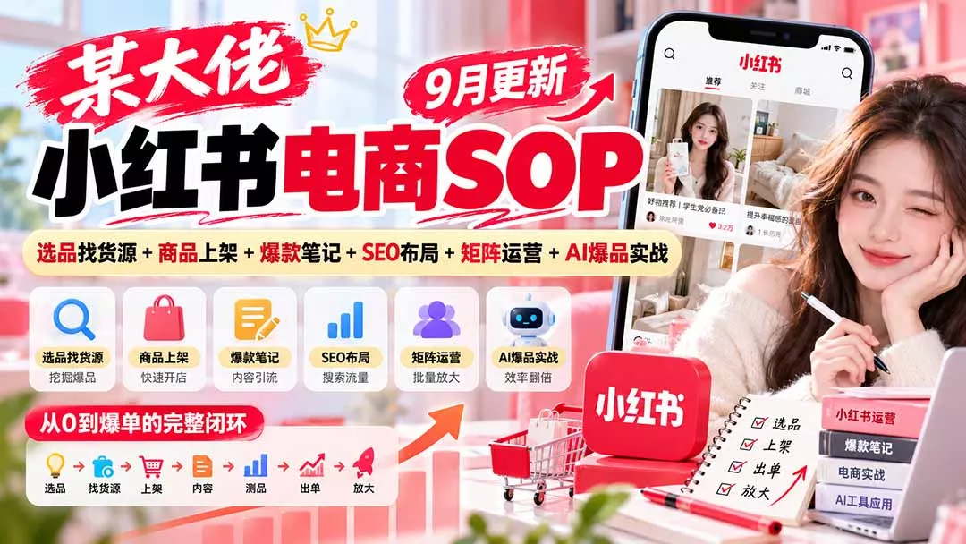 某大佬小红书电商SOP｜9月更新：选品找货源+商品上架+爆款笔记+SEO布局+矩阵运营+AI爆品实战-清欢网创