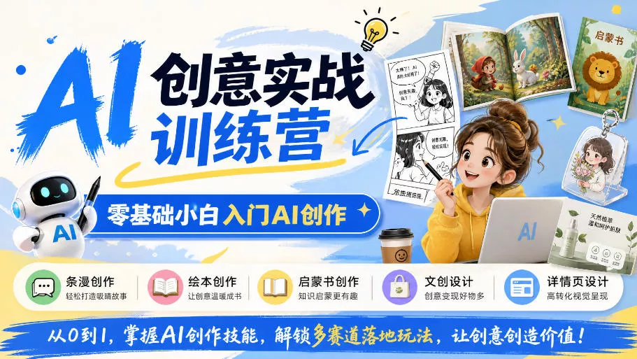 AI创意实战训练营，零基础小白入门AI创作，解锁条漫、绘本、启蒙书、文创、详情页多赛道落地玩法-清欢网创