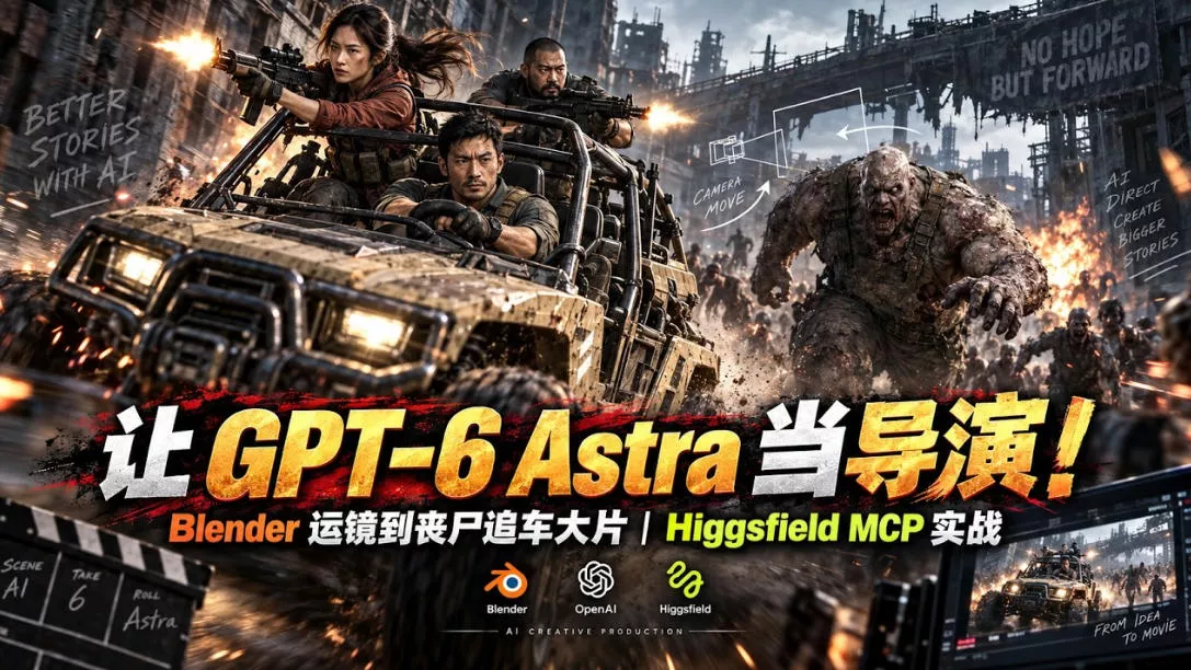 让GPT-6 Astra当导演！Blender运镜到丧尸追车大片｜Higgsfield MCP实战-清欢网创